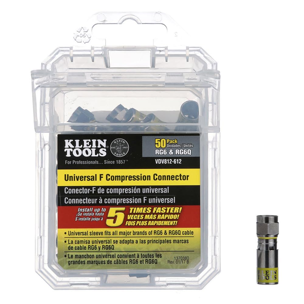 Klein Tools VDV812-612 Conector Compresión Universal F RG6-RG6Q Paquete con 50 pzas.