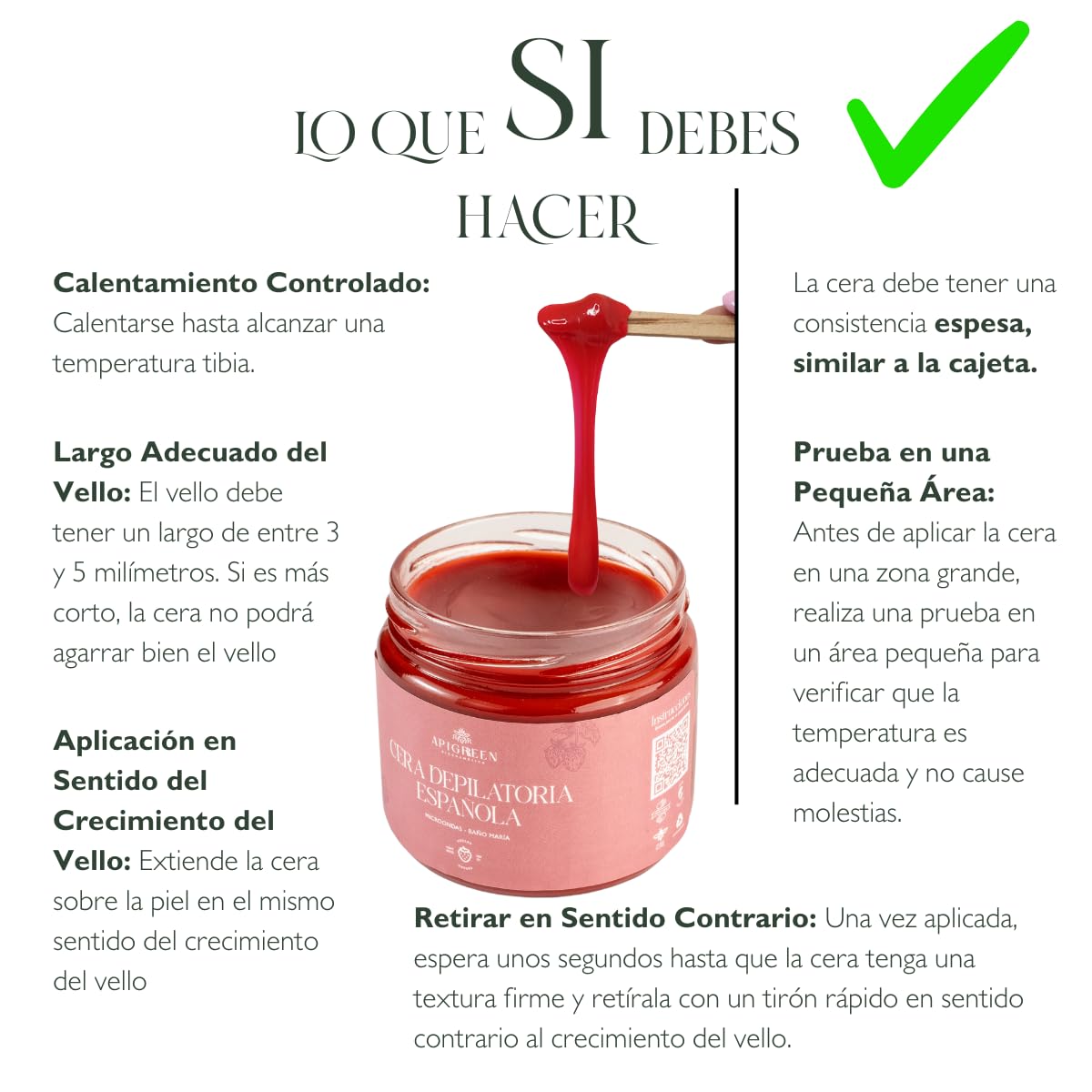 APIGREEN - CERA DEPILATORIA ESPAÑOLA PARA DEPILAR PIEL SENSIBLE | ROSTRO | BIKINI | BARBA | PIERNAS | 120G - LAVANDA | DEPILA SIN DOLOR | EFICAZ EN TODO TIPO DE VELLO