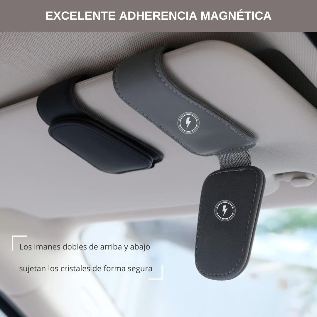 Timotech Soporte para Gafas de Sol, Soporte Magnético de Cuero para Lentes de Sol, Porta Lentes para Auto, Accesorios para Interior de Carro, Clip para Colgar Lentes para Automóvil (Negro)