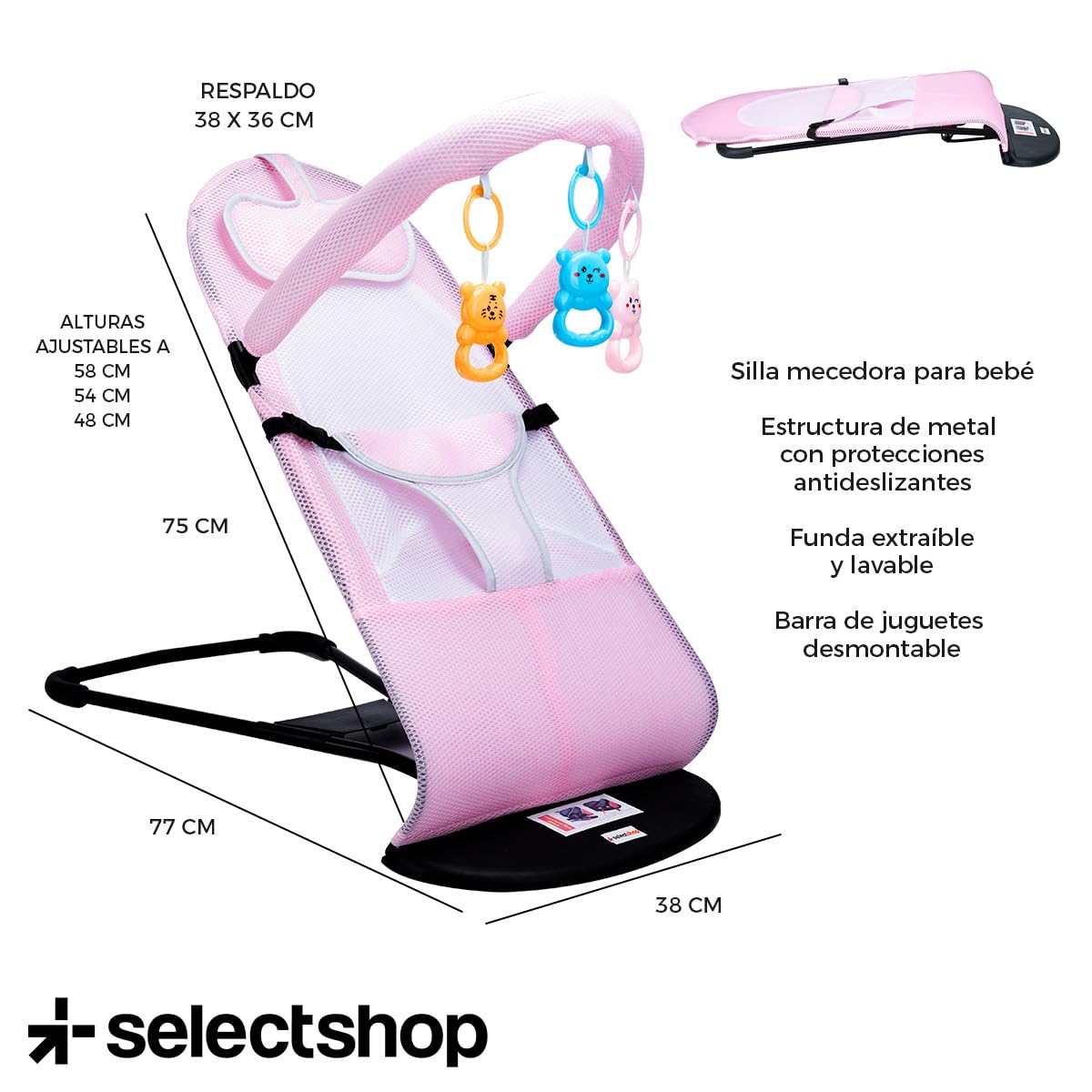 Silla Mecedora SELECTSHOP Rosa Portátil De Lujo Para Bebé