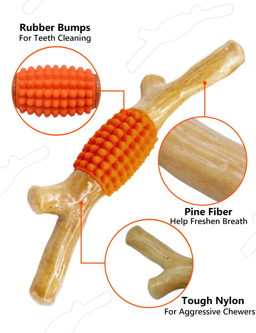 Juguete masticable para perros para masticadores agresivos, palo de dentición de goma de nailon resistente para perros grandes y medianos (madera de arce real)
