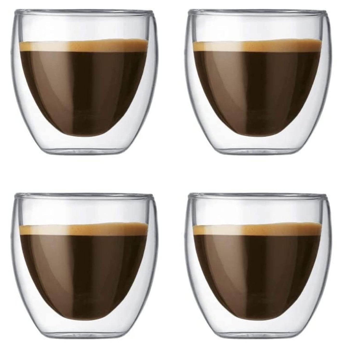 EasyWare Premium Set de Vasos y Tazas de Doble Pared de Vidrio Tèrmico Borosilicato Para Capucchino Espresso Té Café Etc (4 x 80ml)