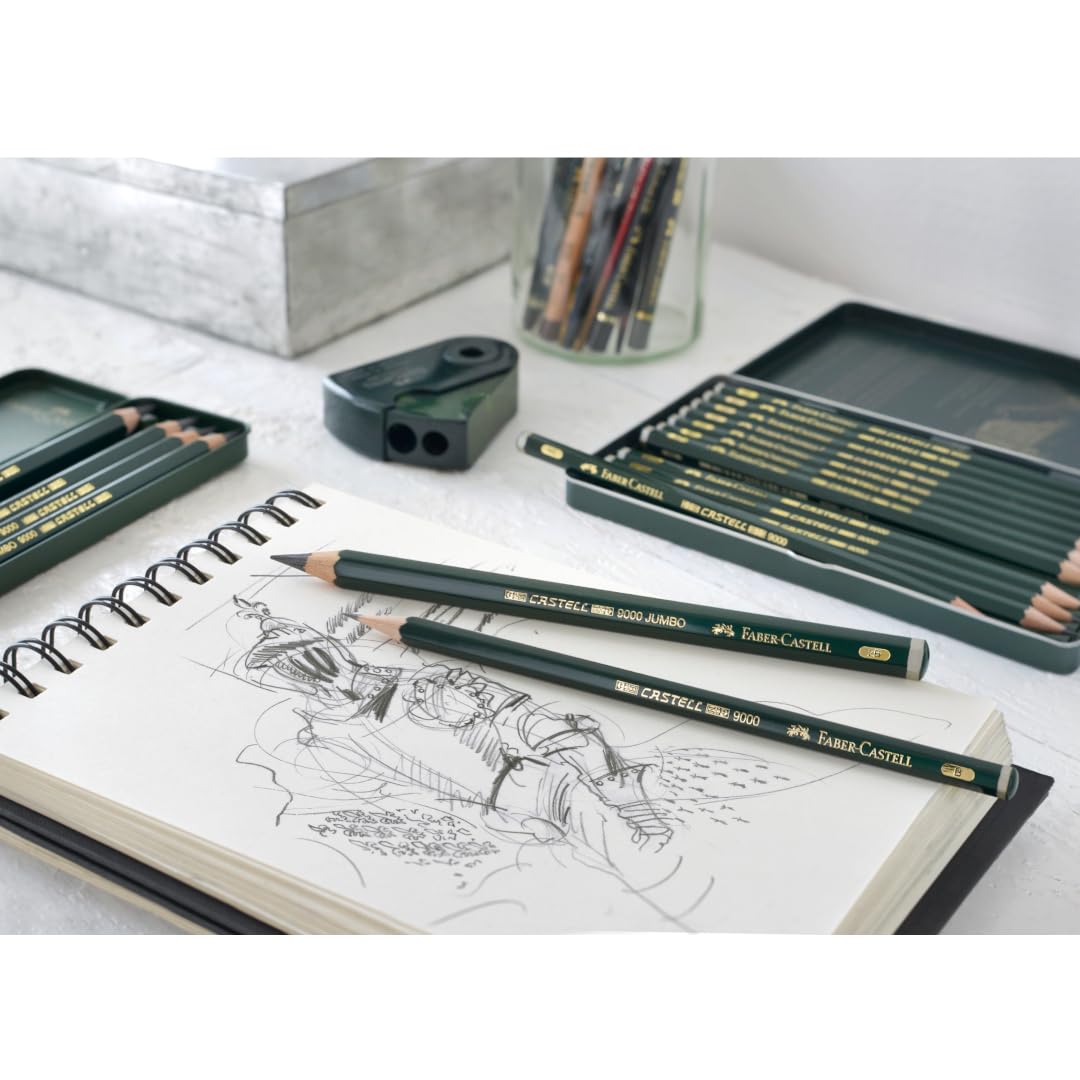 Faber-Castell Lápices Graduados Castell 9000 con 6 Lápices de Diferentes Graduaciones (HB, B, 2B, 4B, 6B, 8B), abarcando desde HB (dureza media) hasta 8B (extremadamente suave y oscuro)
