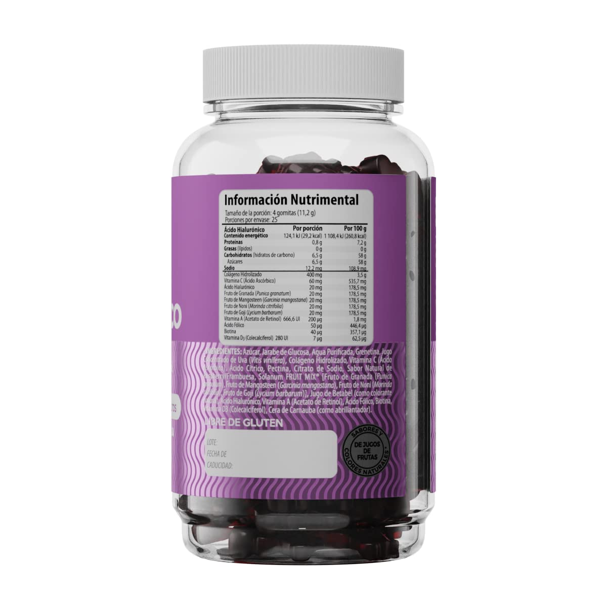 Belabear Ácido Hialurónico - Sabor Frambuesa - Granada, Mangosteen, Noni, Goji, Colágeno - 100 Gomitas