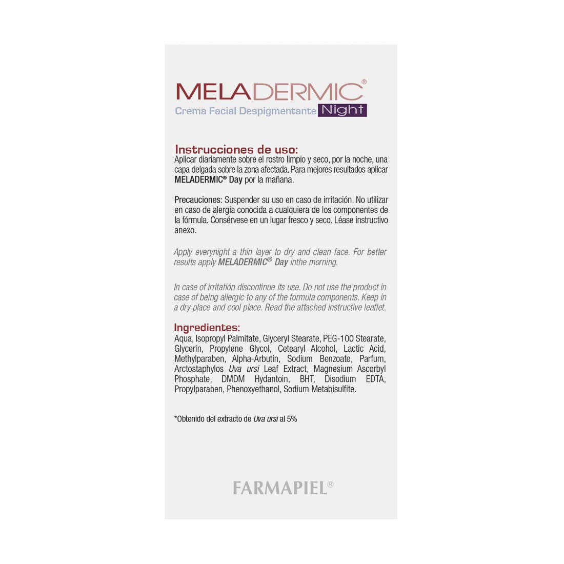 MELADERMIC Night Crema Facial Despigmentante de Noche | Unifica el Tono de Piel | Disminuye la Apariencia de Manchas | Hidratación Profunda | Antimanchas con Ácido Láctico | 25 gr