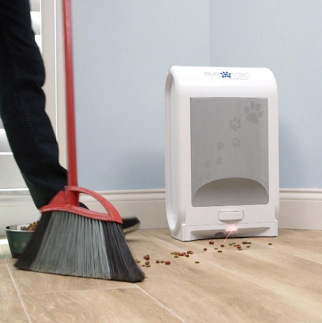 EYE-VAC Aspiradora sin contacto para mascotas, recogedor automático, bote sin bolsa de 1400 W para pelo y suciedad, color blanco