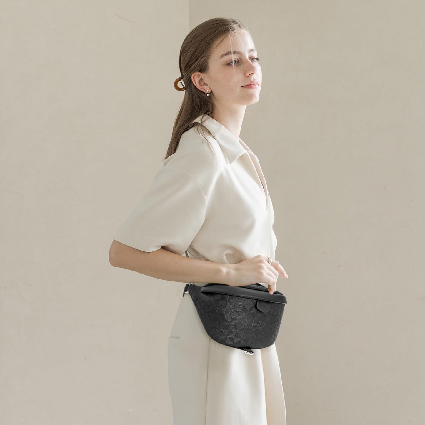 anck Riñonera bandolera para mujer, bolso bandolera para mujer, bolso pequeño en el pecho, riñonera a cuadros para mujer diseñador, moleteado Negro, Bolsa para cinturón