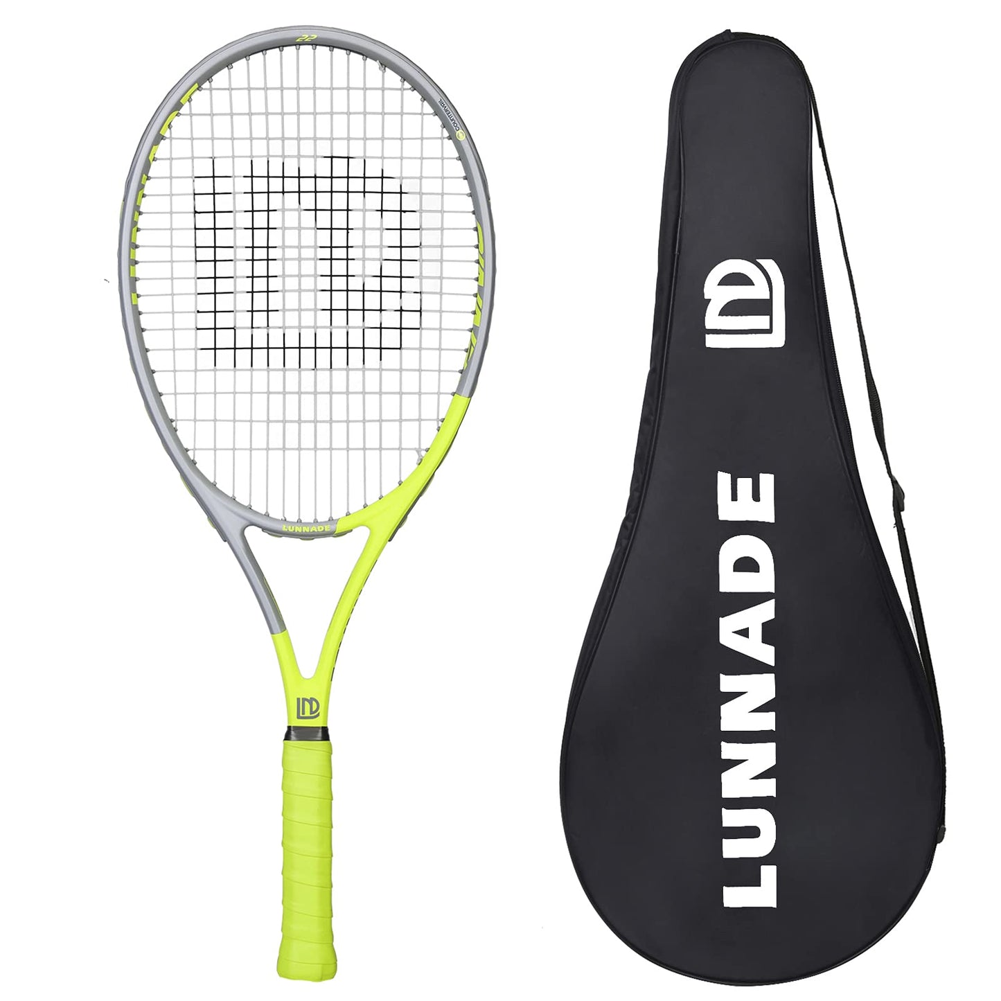 LUNNADE - Raqueta de tenis para adultos de 27 pulgadas, a prueba de golpes, de fibra de carbono, ligera, preencordada y regenerada, adecuada para principiantes a jugadores intermedios