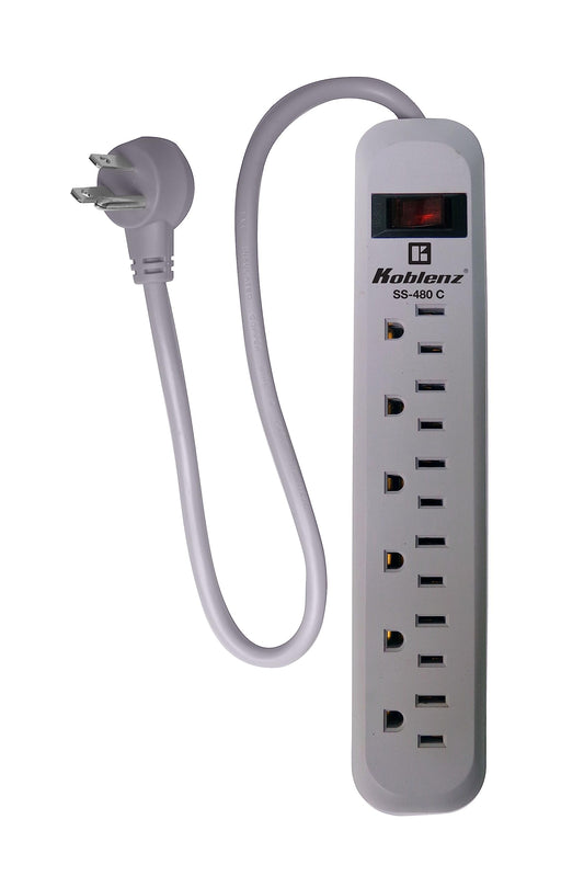 Koblenz Supresor de Picos, Multicontacto, 6 Contactos Caseros, 480 Joules de Protección, Oficina y Hogar, Carga y Protege Computadoras, Celulares, Bocinas, Cable de 45 cm (SS-480 C)