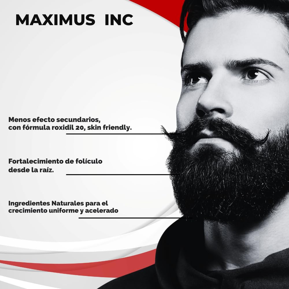 Maximus Inc -Tratamiento para Barba y Bigote – Bálsamo con 20% Bergamota - Estimula el crecimiento de Vello Facial, más densa saludable y atractiva - Cierra huecos - Es ideal para personas lampiñas o con barba - Tratamiento 1 Mes
