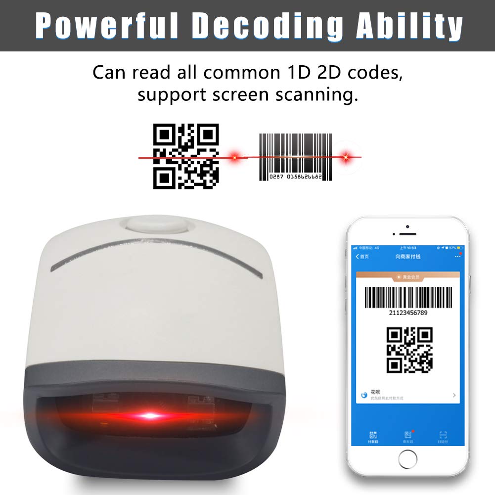 BAOSHARE Bluetooth Escáner de código de Barras 2D 1D inalámbrico, QR PDF417 Data Matrix UPC Escáner de código de Barras Recargable para computadoras portátiles/PC/Android/iOS Pearl White