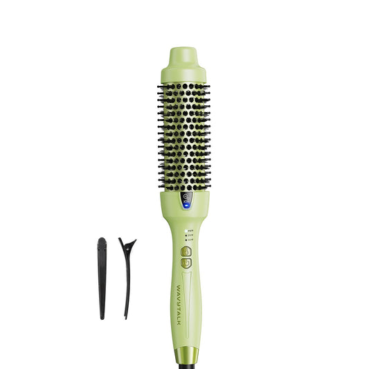 Wavytalk Cepillo térmico de 1.5 pulgadas Blowout Express iónico calentado que crea un aspecto soplado que hace que el cabello sea más brillante y suave, doble voltaje, fácil de usar (verde)