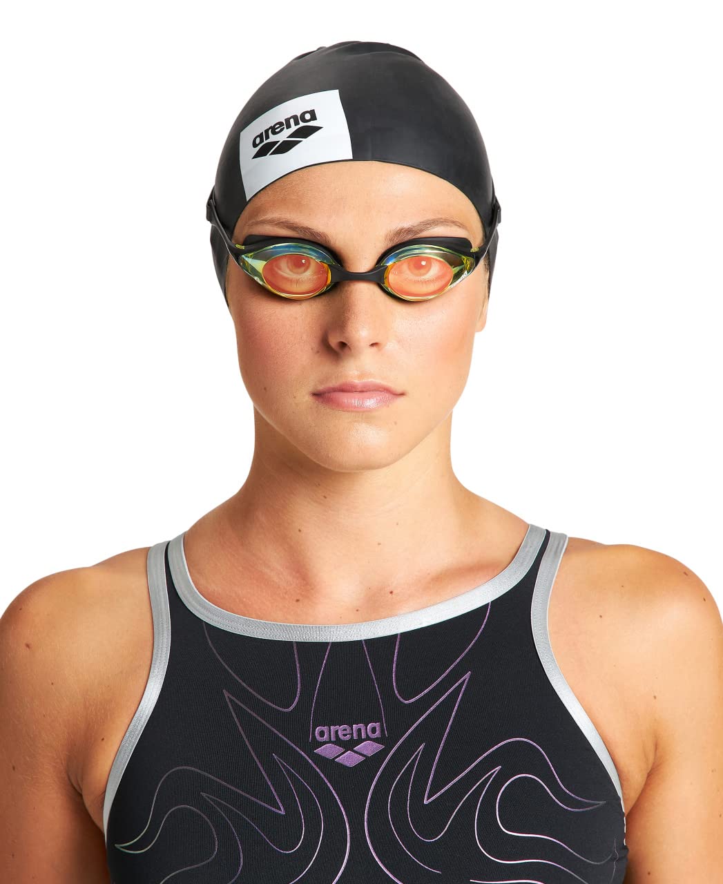 ARENA - anteojos de natación unisex para adultos Cobra Swipe Racing para hombres y mujeres, lentes de policarbonato con espejo, diseño hidrodinámico, plateado/coral