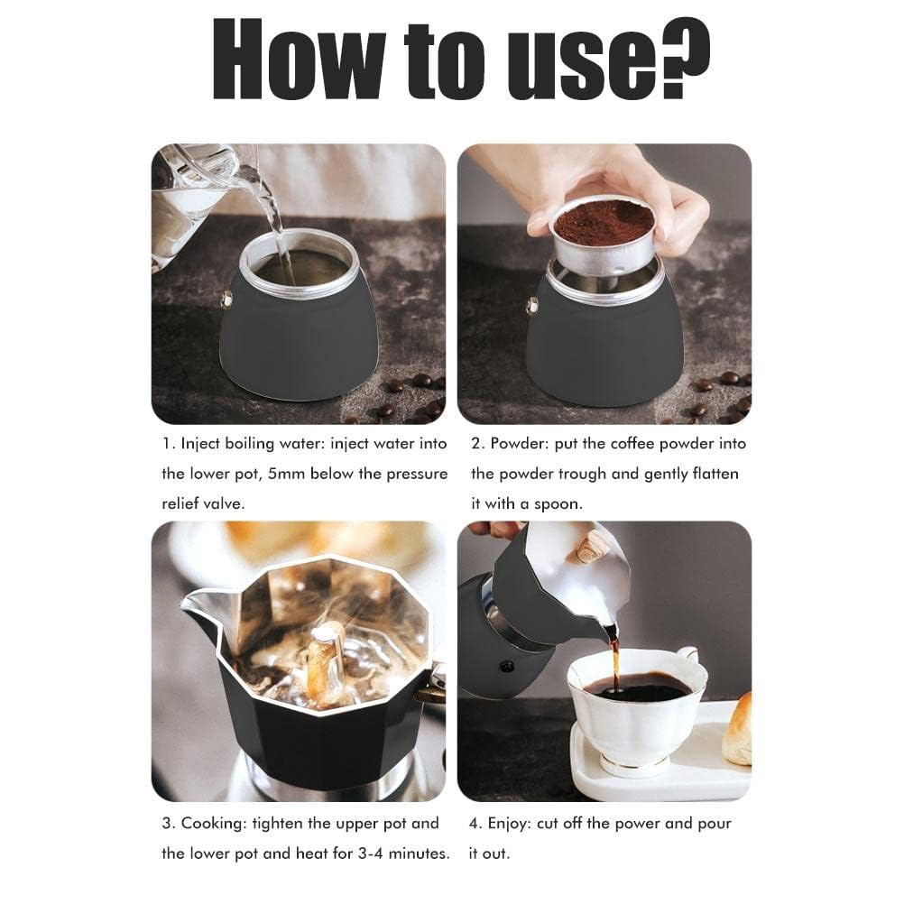 300ml Cafetera Italiana Moka Espresso, Cafetera Espresso de Aluminio para Café Moka Pot Portatil para Estufa Oficina Restaurante y Camping
