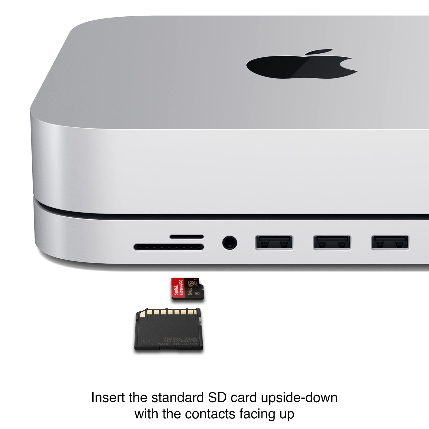 Satechi Hub USB C - Soporte y Hub de Aluminio Tipo C - Puerto de Datos USB-C, lectores de Tarjetas Micro/SD, USB 3.0 y Puerto de Conector de Auriculares - para Mac Studio, Mac Mini M2/M1 (no