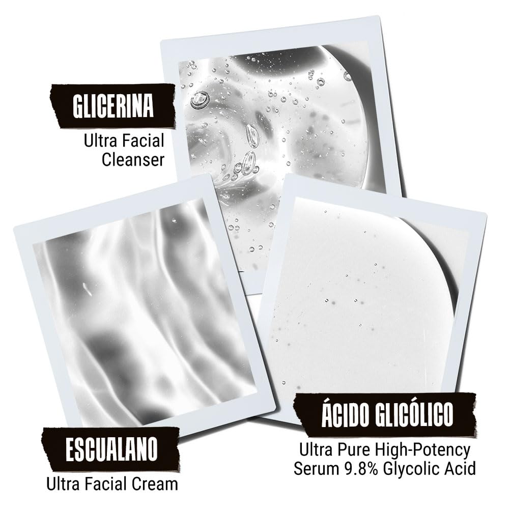 Kiehl's Smooth-It-Up SET, Ultra Pure High-Potency Serum 30 ml + Ultra Facial Cream 28 ml + Ultra Facial Cleanser 75 ml, Fortalece, Limpia, Alisa y Refresca la Piel