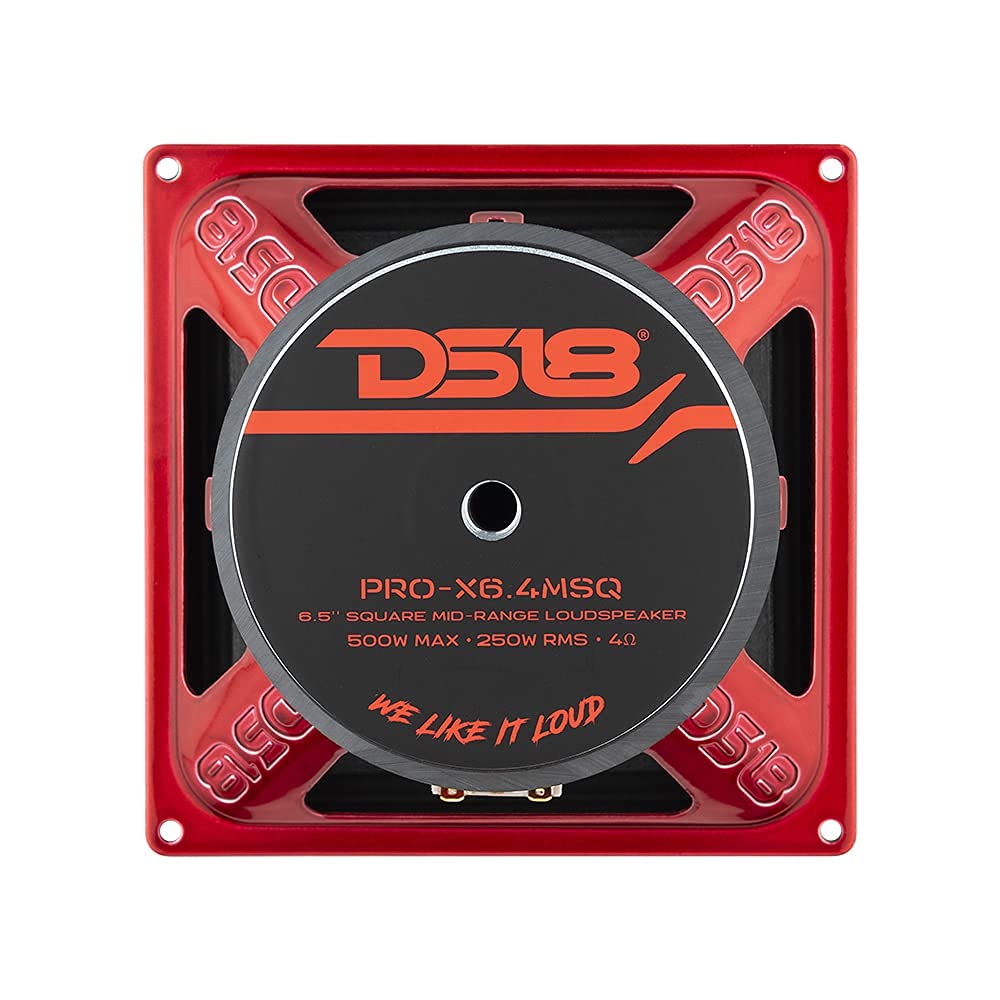 Altavoz de Rango Medio DS18 Rojo 6.5x6.5 Pulgadas 500W 4 Ohmios
