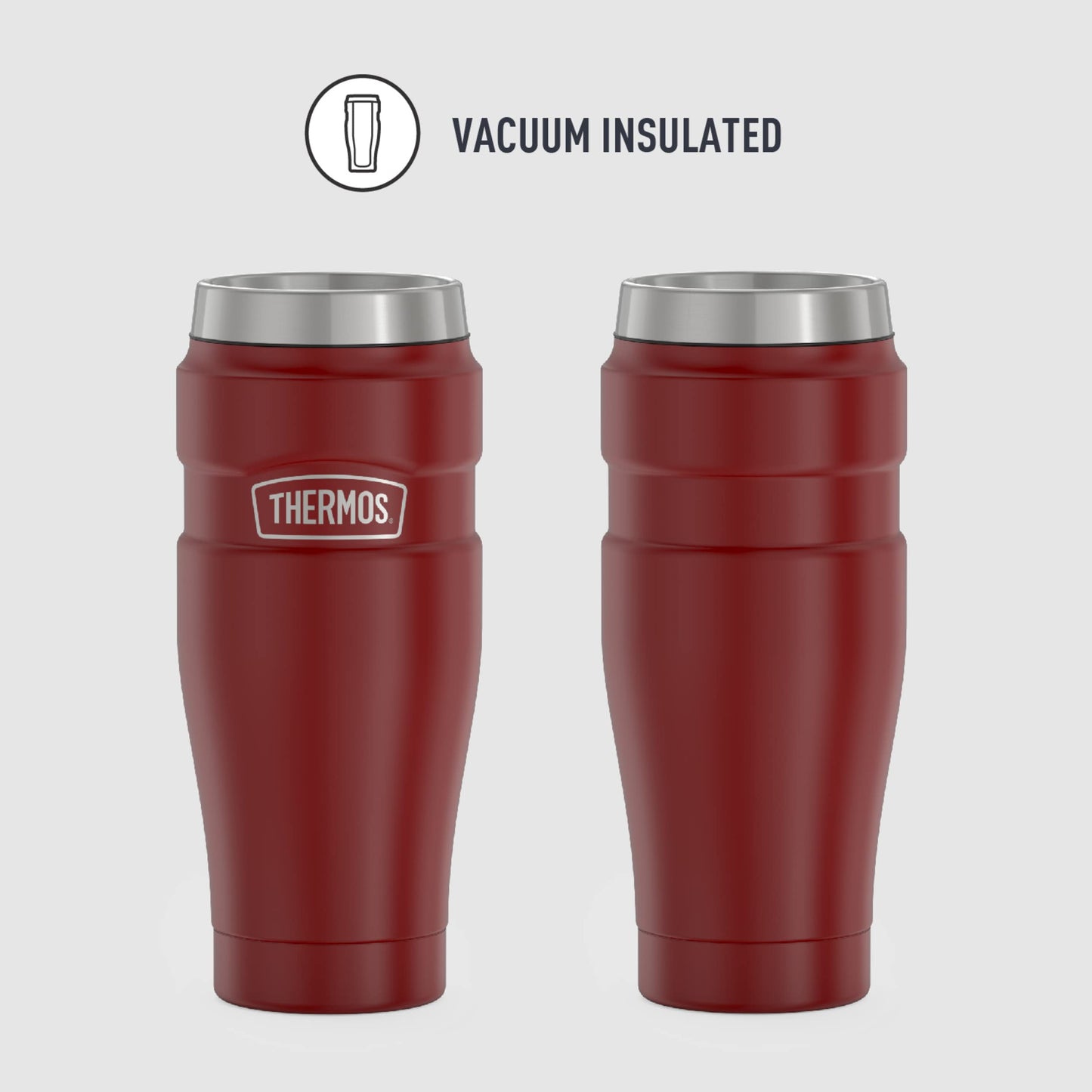 Vaso de Viaje Thermos Rojo Mate Aislamiento al Vacío Acero Inoxidable 16 Onzas