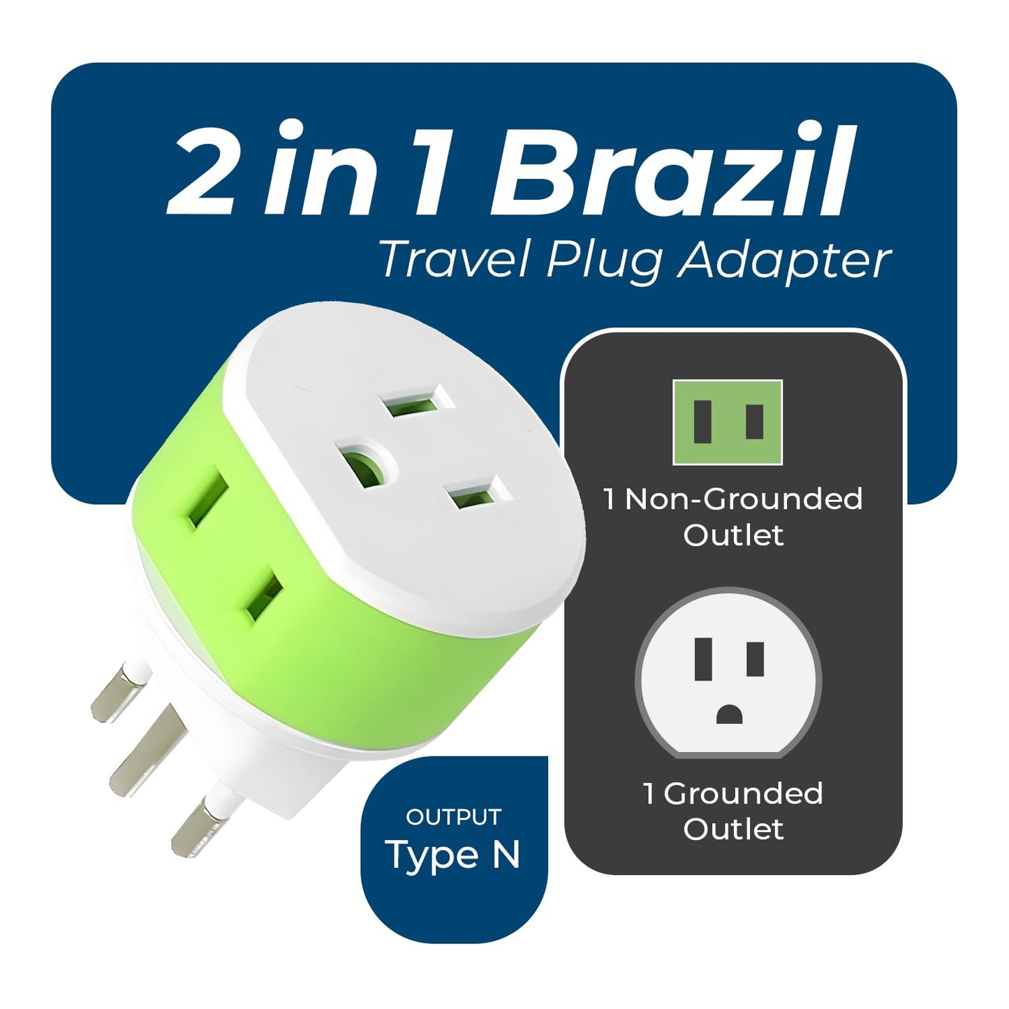 Adaptador de Enchufe de Viaje OREI Brasil Blanco Uso Seguro a Tierra 3 Unidades