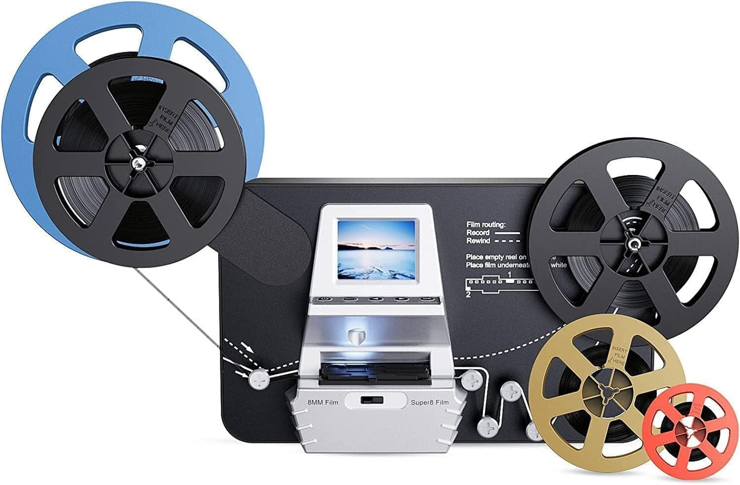 eyesen - Digitalizador de película digital MovieMaker Pro de 8 mm y Super 8 Carretes a Digital MovieMaker, escáner de película, convierte marcos por archivos MP4, con pantalla de 2.4 pulgadas, ahorro