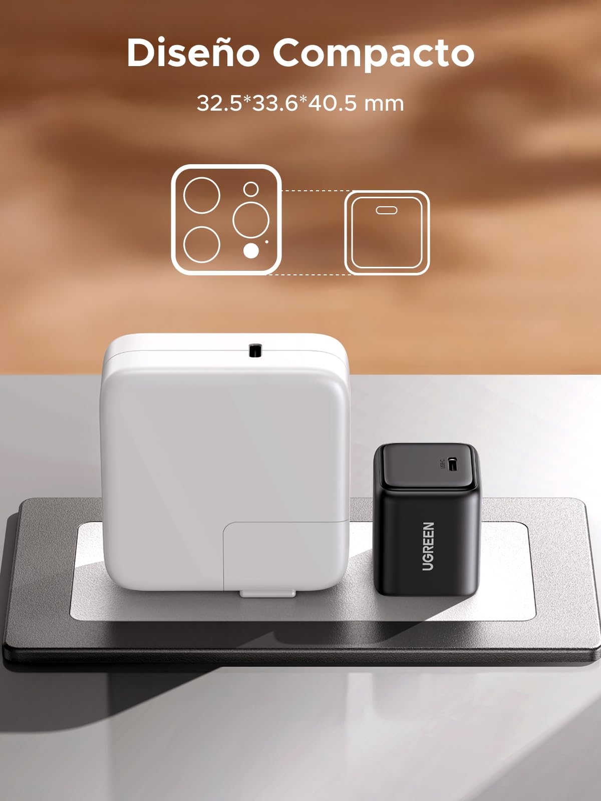 UGREEN 30W Cargador Tipo USB C Carga Rápida, Cubo de Pared para Celular, GAN Material Compatible con Galaxy S25/S24, iPhone 16 15 14 Pro MAX, Macbook Air, iPad Pro, Negro