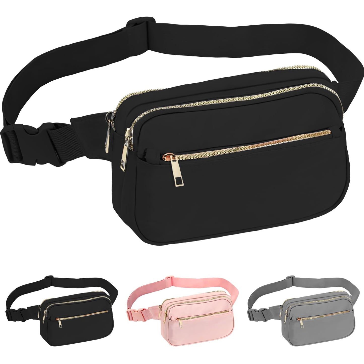 Cangureras de Moda de Mujer,Riñonera Moda Deportiva con Bandolera Ajustable, Impermeable y Ligero RiñOnera Unisex Adecuado para Viajar, Hacer Senderismo, Correr, Montar En Bicicleta (Negro)