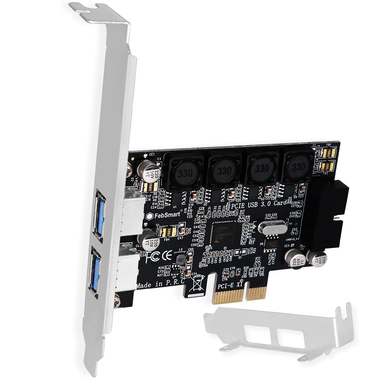 FebSmart 1 cabecera USB 3.0 de 19 pines y 2 puertos USB-A PCIE USB 3.0 tarjeta de expansión de 5 Gbps para PC de escritorio Windows y Linux, tecnología autoalimentada integrada, sin necesidad de fuente de alimentación adicional (FS-HA-Pro)