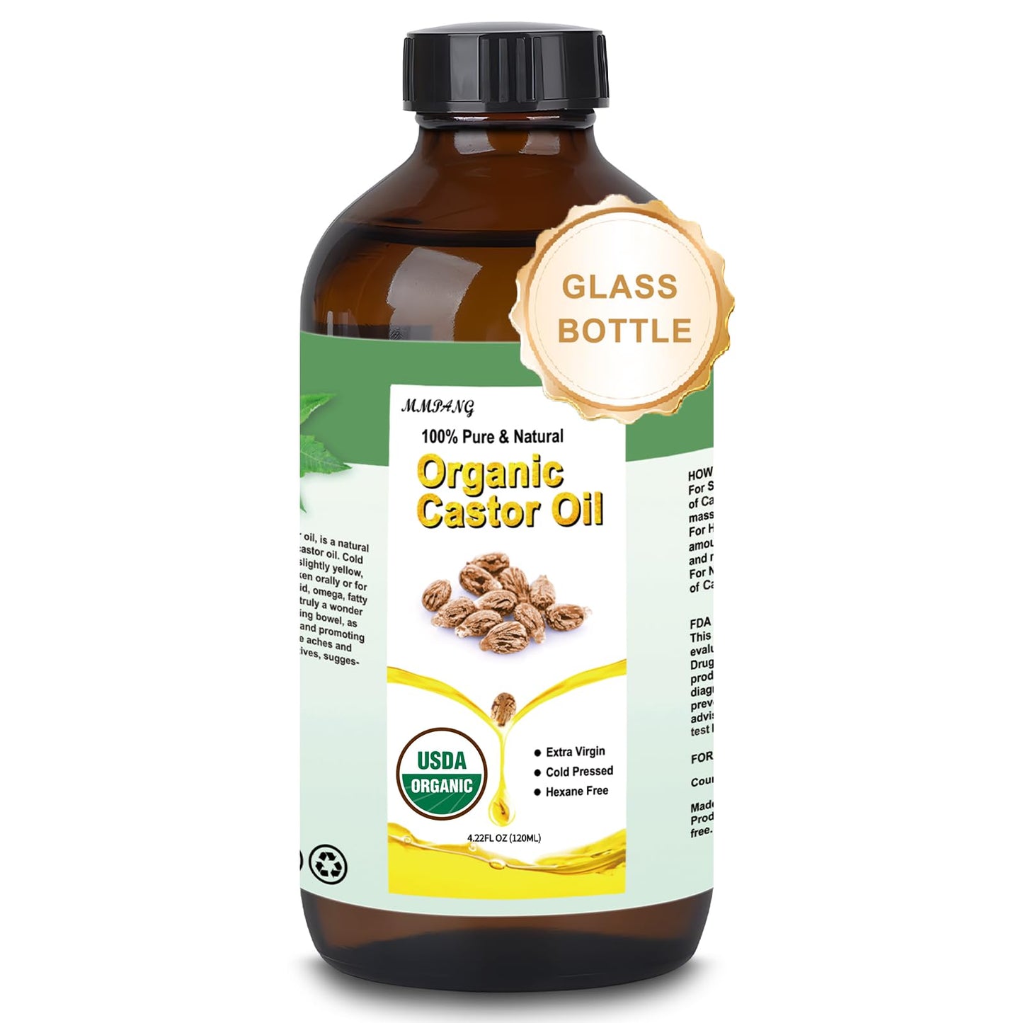 Aceite de Ricino Orgánico Estimulante para Cabello, Pestañas y Cejas - Promueve Crecimiento Natural - Hidratante 120ml