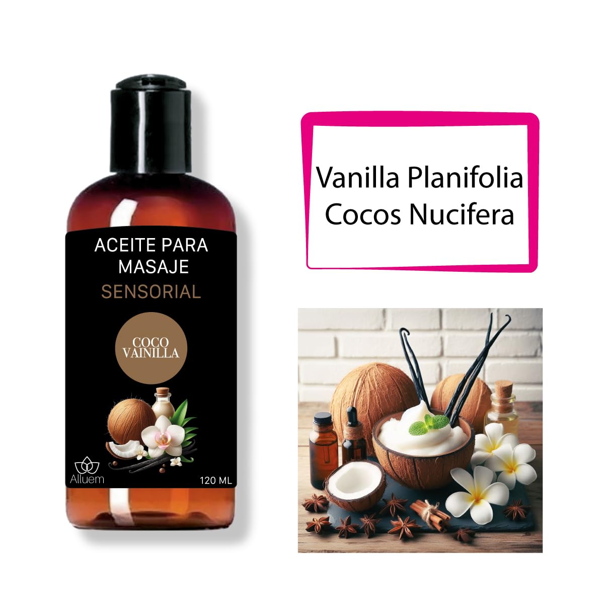 Aceite Para Masaje Alluem Coco Vainilla Sensorial