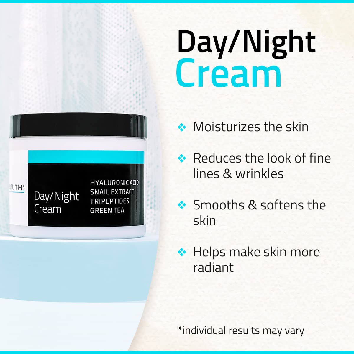 Crema hidratante facial de día YEOUTH con extracto de caracol, ácido hialurónico, té verde y péptidos, crema antiedad contra el envejecimiento o crema hidratante para la piel seca Hecho en EE.UU (1 ounce)