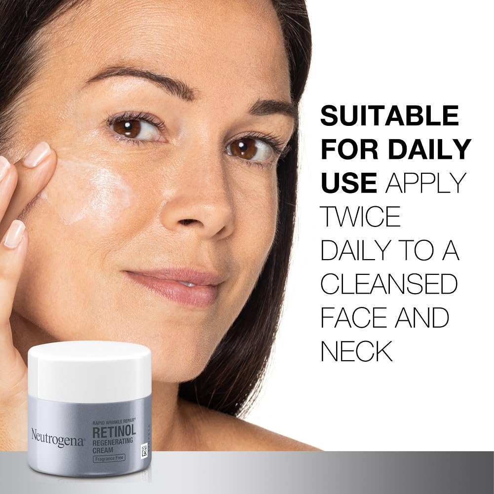 Neutrogena Rapid Wrinkle Repair Fragrance Free Moisturizing Anti-Wrinkle Retinol Cream with Hyaluronic Acid for Face & Neck, 1.7 oz