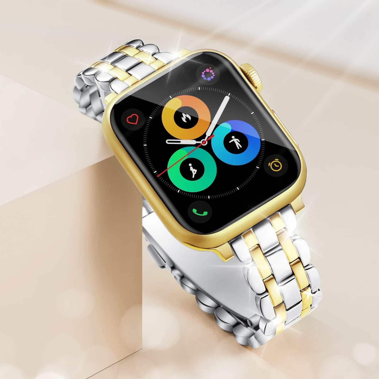 Acero Inoxidable Correa Compatible con Apple Watch/iWatch Serie 9/8/7/6/5/4/3/2/1/SE/SE2/Ultra, Apple Watch Correa 38mm 40mm 41mm 42mm 44mm 45mm 49mm. (38mm/40mm/41mm, Plata e Oro)
