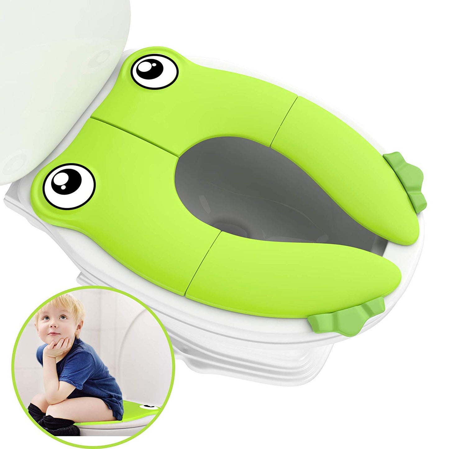 Funda de Asiento de Entrenamiento POKANIC Verde Rana con Almohadillas de Silicona Antideslizantes Plegables y Portátil para Niños y Niñas