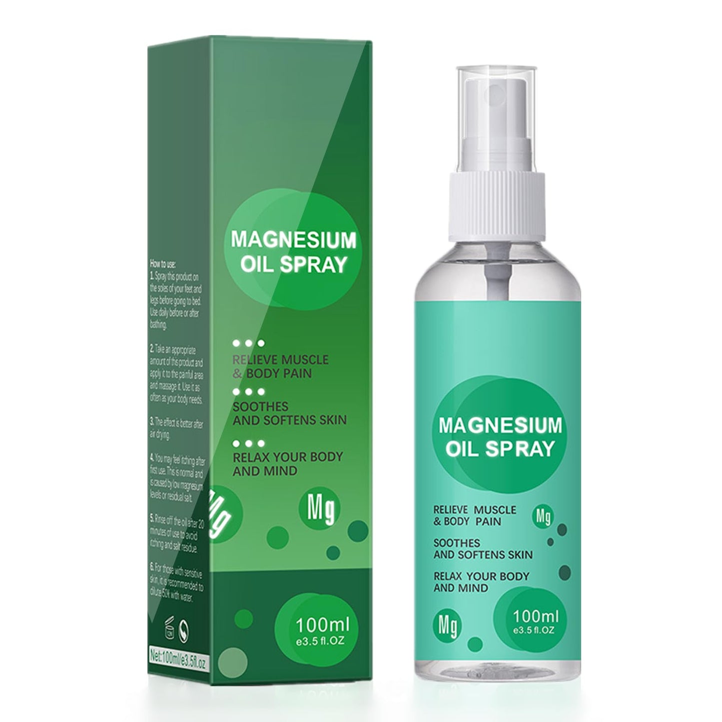 Saluaqui Spray de Aceite de Magnesio de 100 Ml Aceite en Aerosol de Magnesio Puro para Aliviar los Músculos Cansados, Niebla de Magnesio de Rápida Absorción, Spray de Relajación