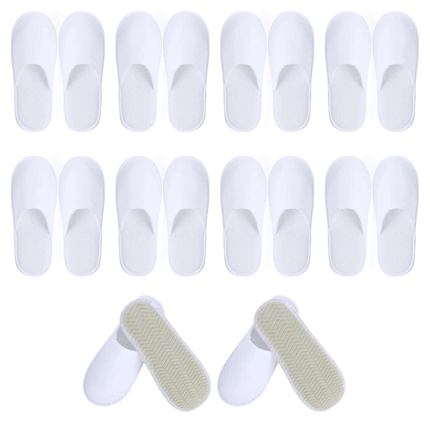 Pack de 10 Pares de Pantuflas Desechables para Spa - Cómodas y Antideslizantes - Ideal para Hogar, Viajes, Fiestas y Hoteles - Talla Única (Blanco)