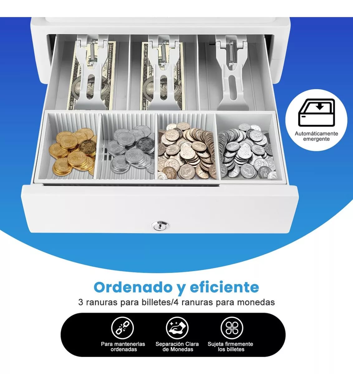 Caja Registradora Comercial, Caja Registradora Electrónica LED de 8 Dígitos, Detector de Moneda con Luz Violeta, Impresora Térmica con Cajón y Teclado, Adecuada para Pequeñas Empresas, Supermercados