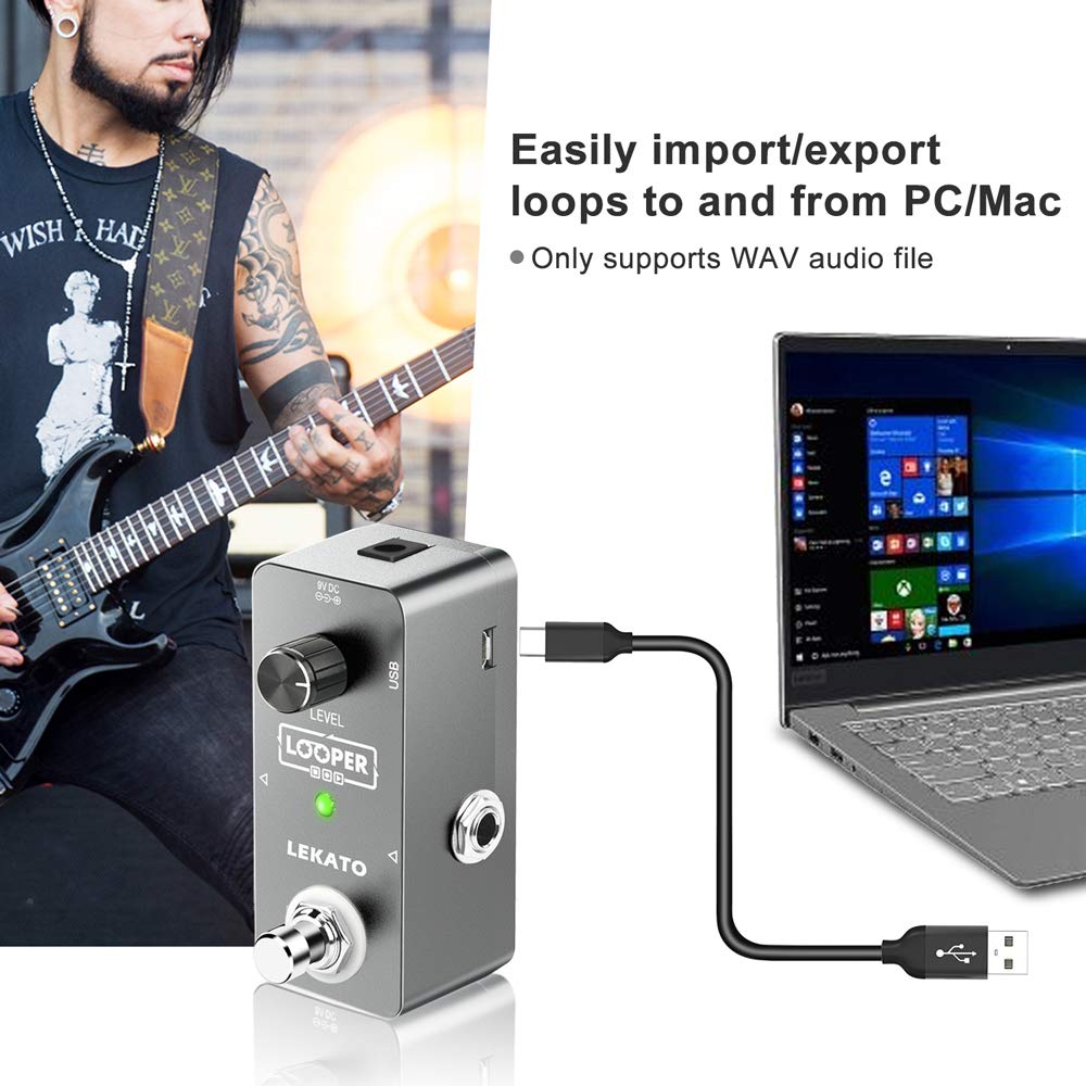LEKATO Pedal de bucle para guitarra con efecto de bucle de pedal ilimitado, sobredubs de 5 minutos, estación de bucle de tiempo con cable USB y adaptador de fuente de alimentación de pedal de 9 V 0,6 A