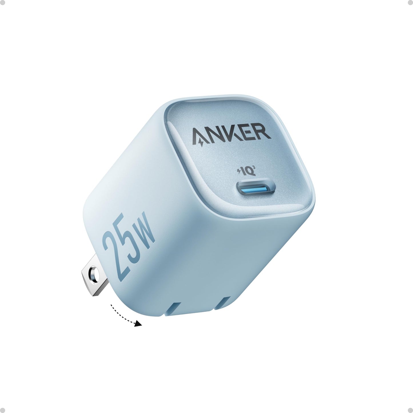 Anker Cargador 25W, Cargador Rápido con Puerto USB-C Power Delivery, Tecnología PowerIQ 3.0 y Sistema de Seguridad MultiProtect, Compatible con Carga Súper Rápida de Samsung, Plegable, 4 Colores