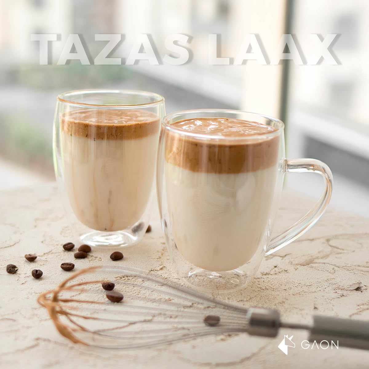Juego de Tazas de Vidrio Termico Borosilicato para Cafe Espresso o Te con Asa Set de 2 Piezas Doble Fondo 12 Onzas