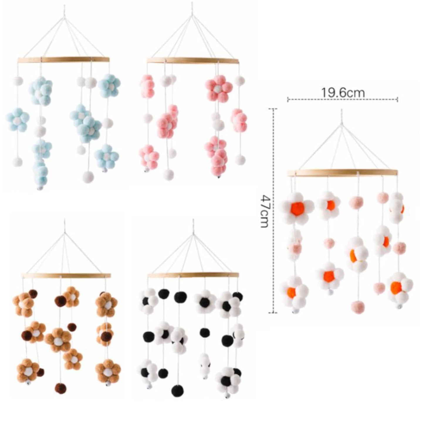 Móvil de bebé para cuna, moderno y bohemio para bebé, móvil de guardería para niña o niño, diseño de flores pequeñas, móvil de cuna para niños y niñas (blanco y negro)