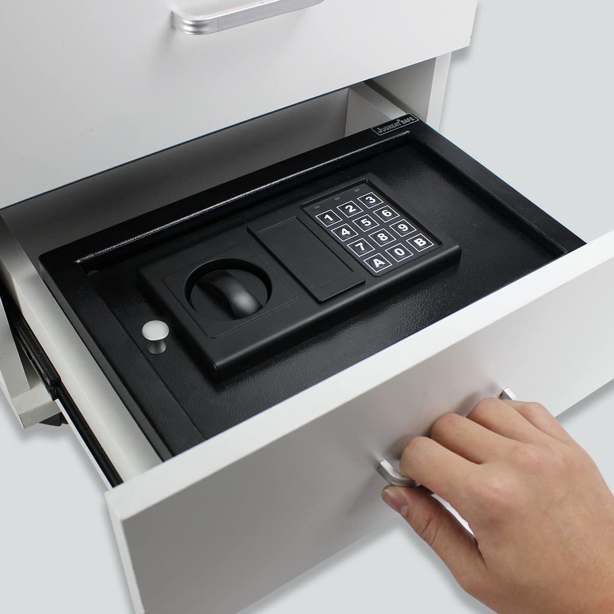 JUGREAT - Cajón de apertura superior con luz de inducción, seguridad digital electrónica, construcción de acero oculta con cerradura, para oficina en casa, hotel y negocios
