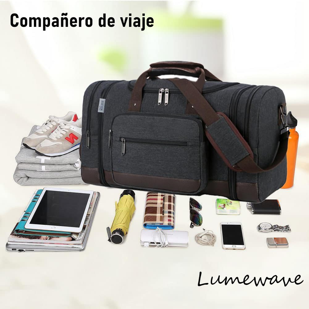 Lumewave Bolsa De Lona Para Viajes,Bolsas De Viaje De Lona Expandibles Para Hombres,Gran Capacidad Bolsa Plegable De Deporte,Bolsa De Lona Para Weekender Acampar y Viajar