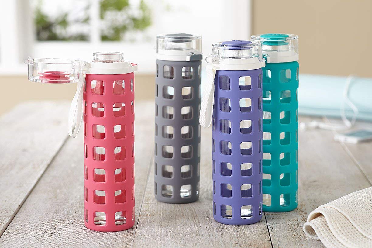 Ello Syndicate Botella de vidrio con tapa abatible para agua, 591 ml, sin BPA