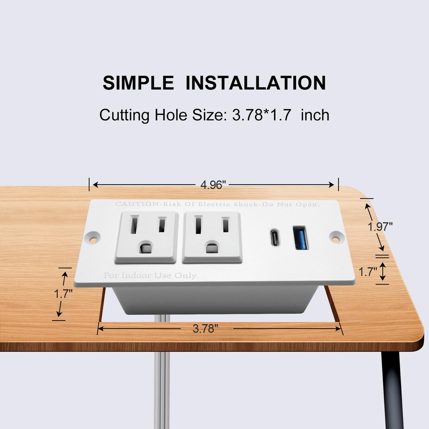 4 LEAF Tira Alimentación Empotrada USB C Carga Rápida 2 Toma 2 USB (PD20W y QC18W, Total 20W) Montaje Cable Extensión Enchufe Plano para Mesa de Sofá, Gabinete Mesita de Noche (USB C Blanco)