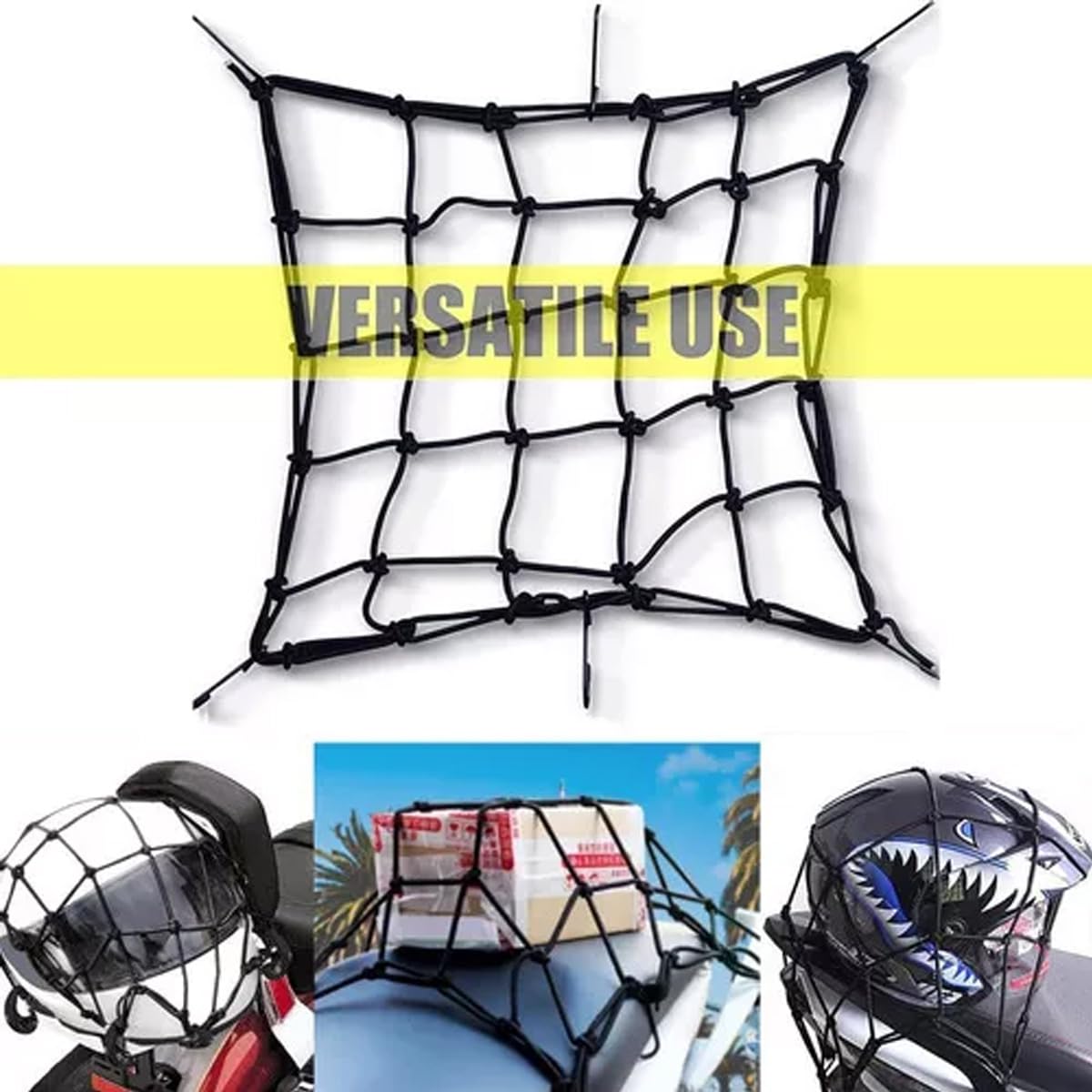 lozafot Redes Malla Moto Sujetar Casco Portabulto Cuerda Gancho,Cuerda para Sujetar Equipaje En Moto, 4 Piezas Cuerdas elásticas elásticas + Gancho pequeño