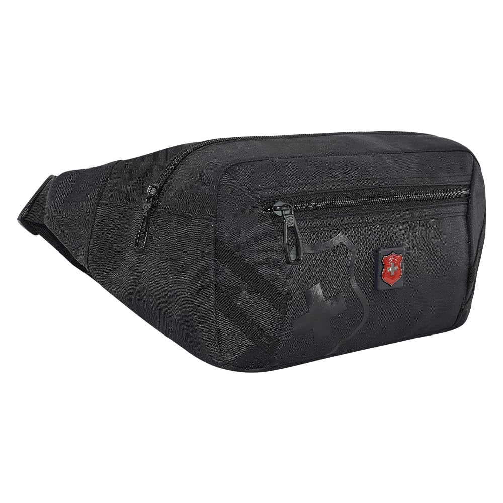 Cangurera Royal Swiss® Deportiva, Bolsa De Viaje con Cinta de Ajuste con Clip, Compartimiento Amplio, Riñoneras Deportivas de Hombres y Mujeres para Correr, Ciclismo y más. (Negro)