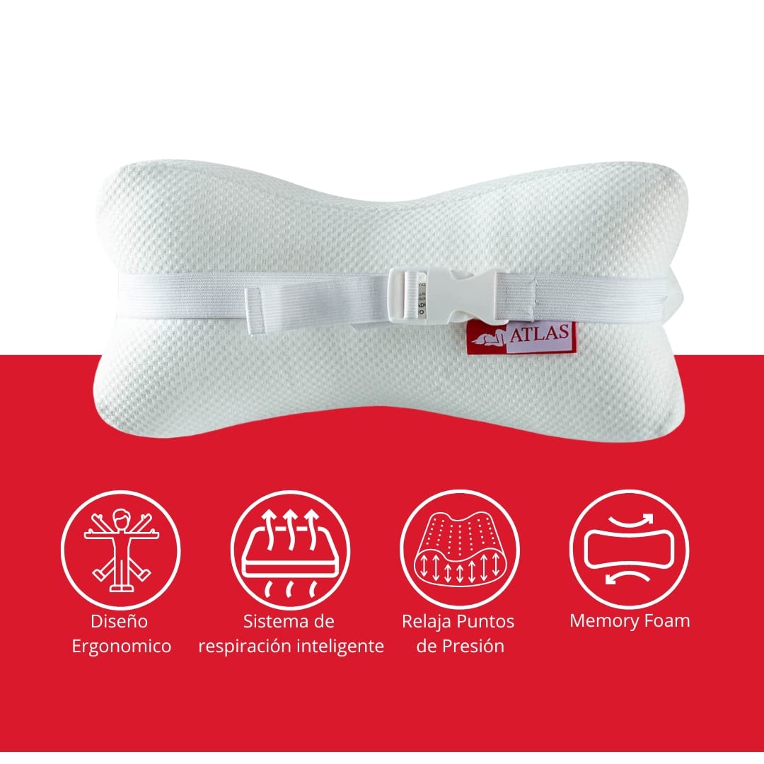 ATLAS DEL DESCANSO Almohada Cervical, Almohada ortopedica Memory Foam, Almohada Hueso para Soporte con Alineación de Zona Lumbar y Cuello, Almohada con Liberación de Puntos de Presión.