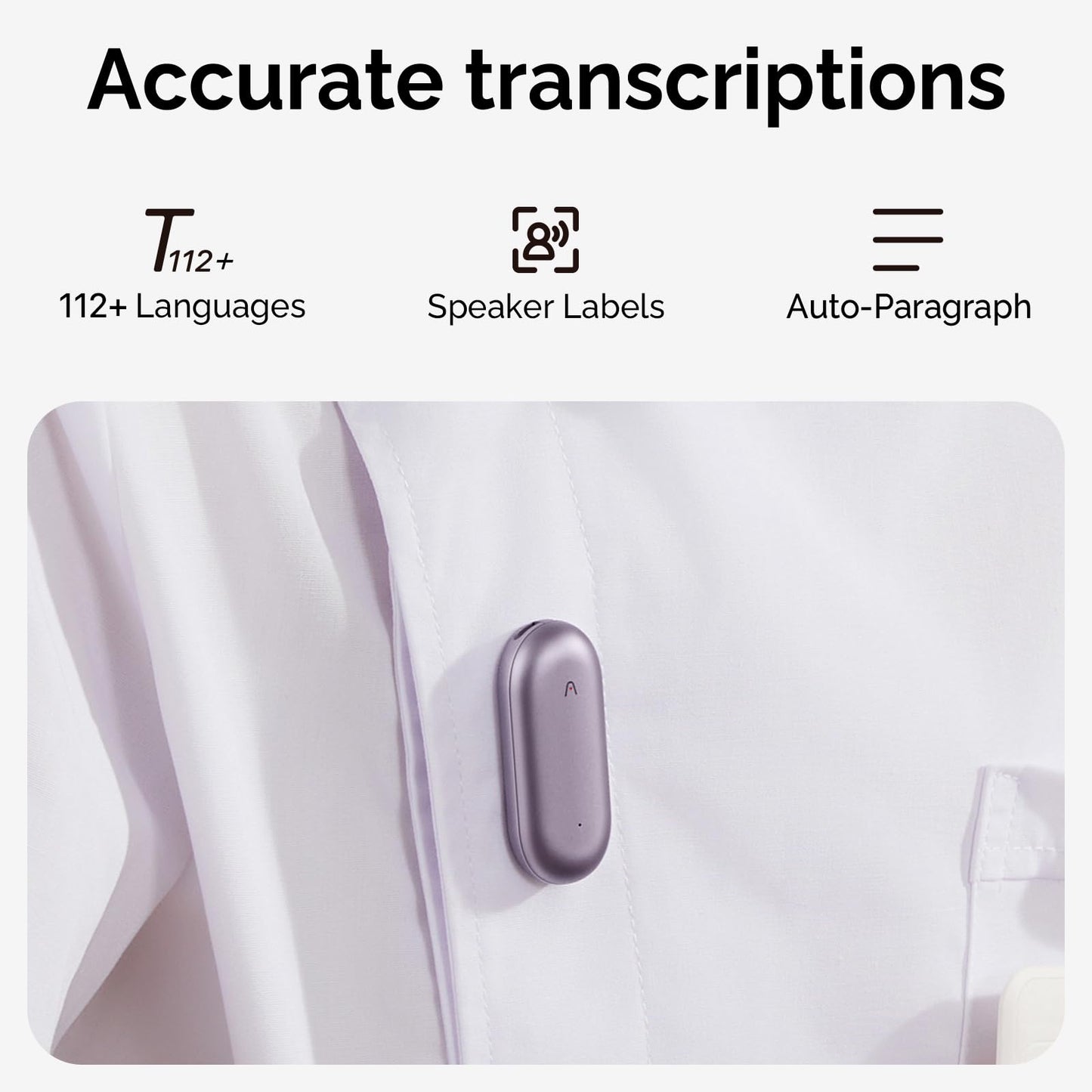 PLAUD Grabadora de Voz con IA NotePin, Control por App para Tomar Notas, transcripción y Resumen con IA, soporta 112 Idiomas, 64 GB, grabadora de Audio para conferencias, reuniones, Púrpura Atardecer