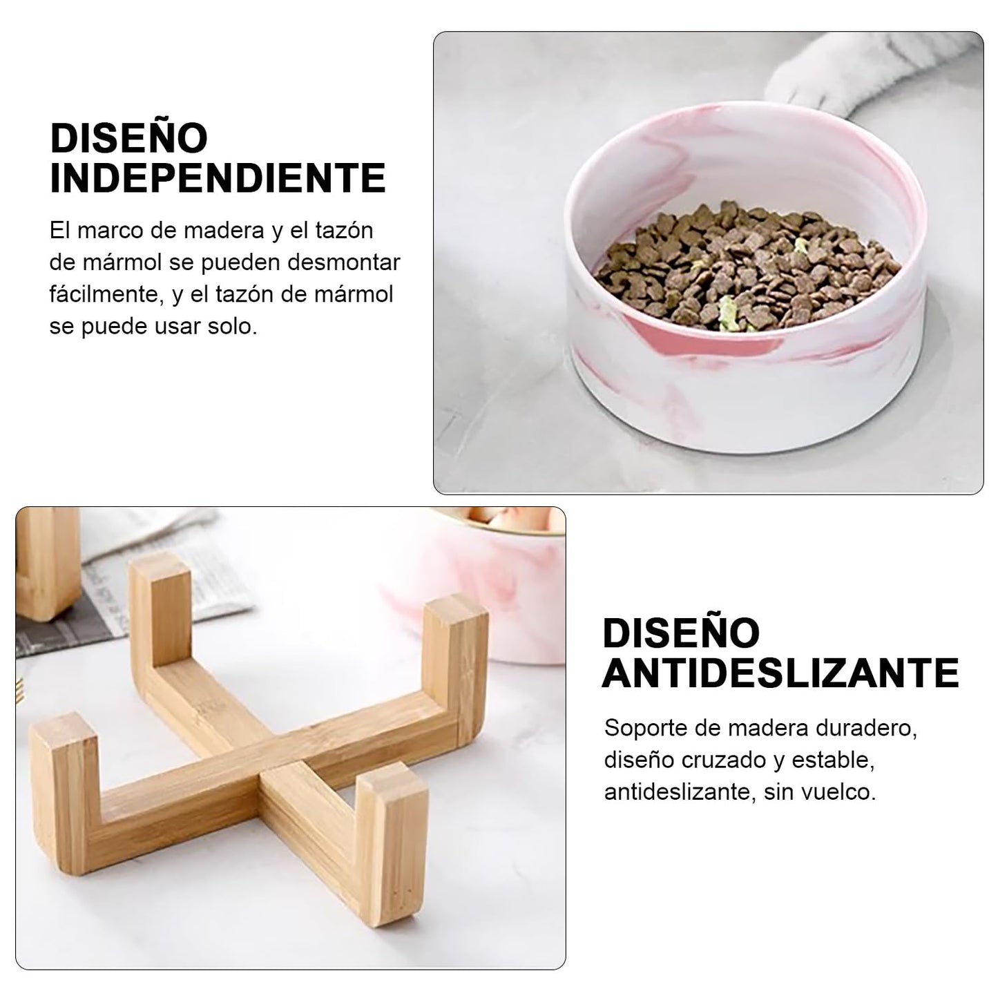 CHENGBAO Plato para Perro y Gato de Cerámica Marmolizada con Base de Estabilizadora (Rosa 1)