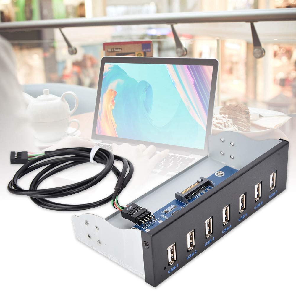 Fosa Unidad óptica del Panel Frontal, concentrador USB del Panel Frontal USB2.0 de 7 Puertos |9pin |Transmisión de Datos sin pérdida para Caja de computadora de 5.25 '